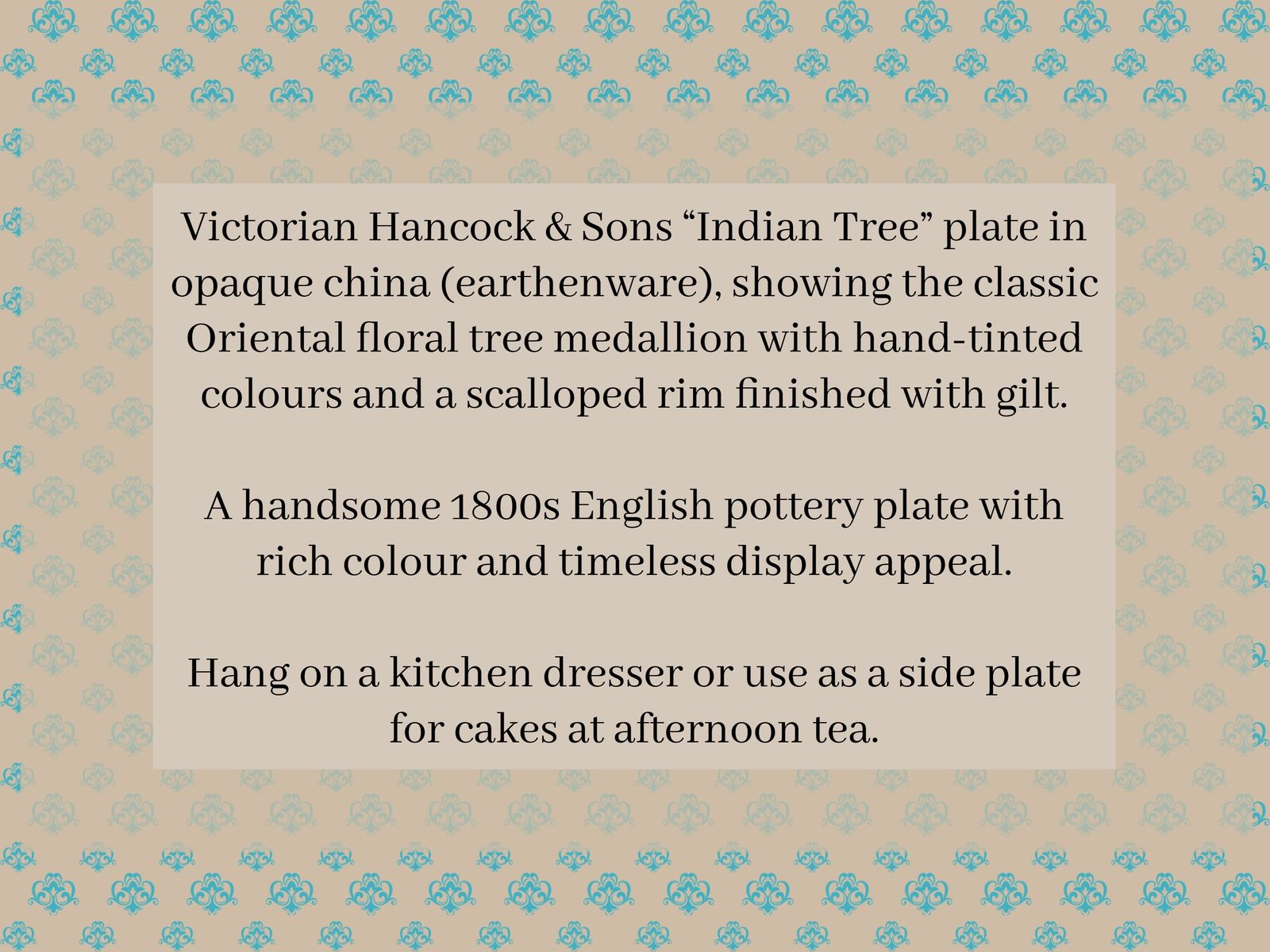 Rare Indian Tree Plate, Hancock & Sons England, Victorian 1800s, Opaque China, Scalloped Edge, Gilt Trim photo furniture