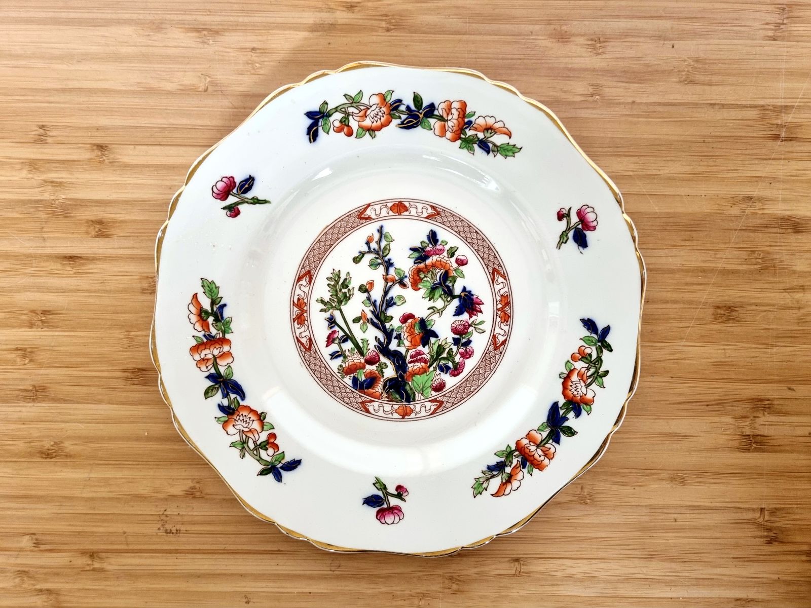 Rare Indian Tree Plate, Hancock & Sons England, Victorian 1800s, Opaque China, Scalloped Edge, Gilt Trim photo Home Decor