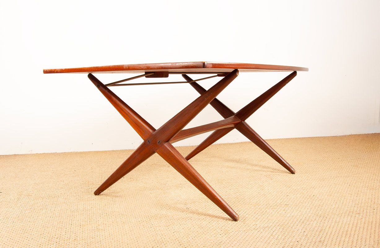 Mobilier Table à manger et table basse scandinave vintage réglable en teck, par Frederik Kayser pour Gustav Bahus, Norvège, 1960. photo