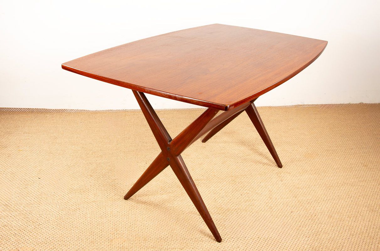 photo buy Table à manger et table basse scandinave vintage réglable en teck, par Frederik Kayser pour Gustav Bahus, Norvège, 1960.