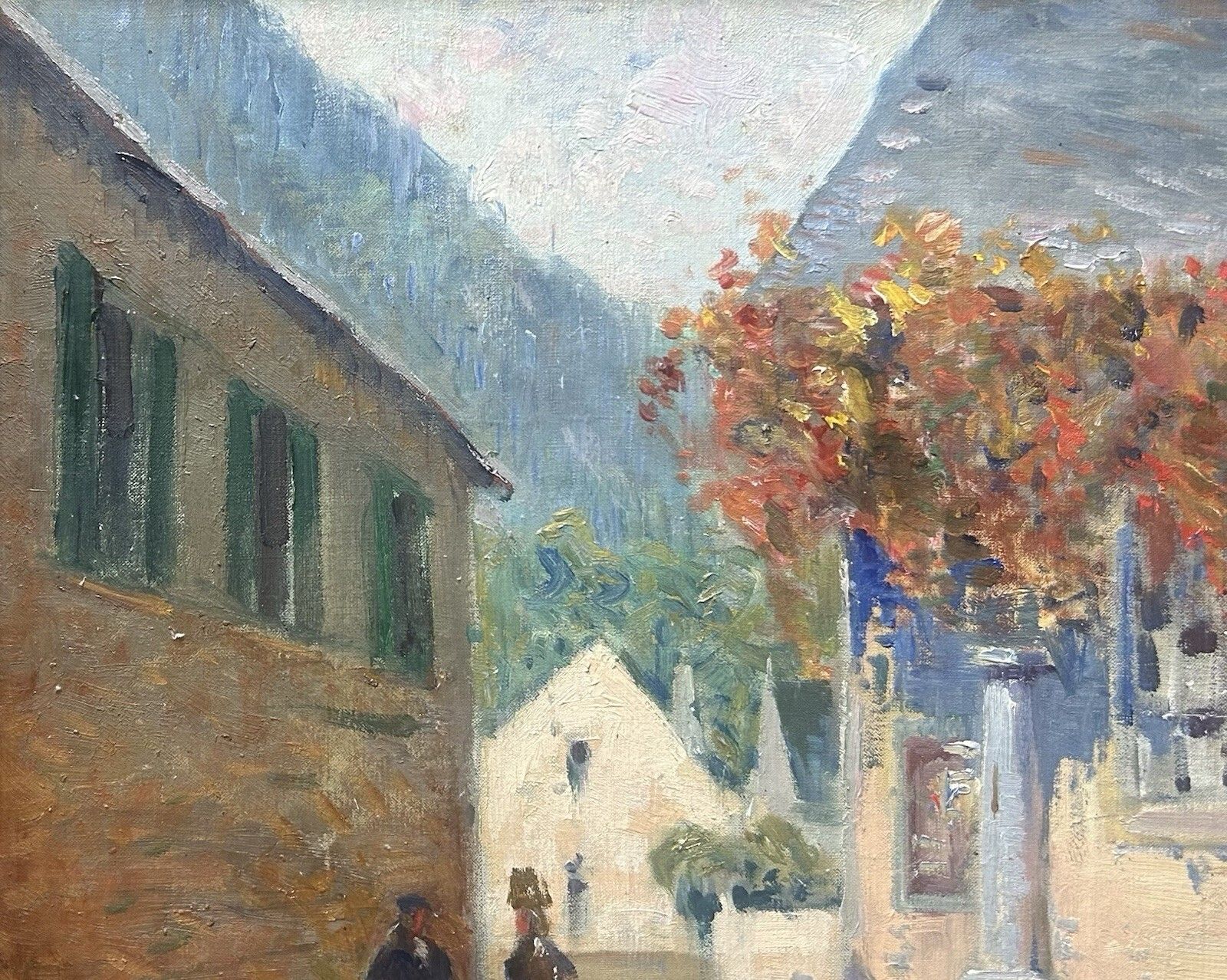 Framed Antique Impressionist Oil Painting – Town Scene, Architecture, Cityscape photo for sale