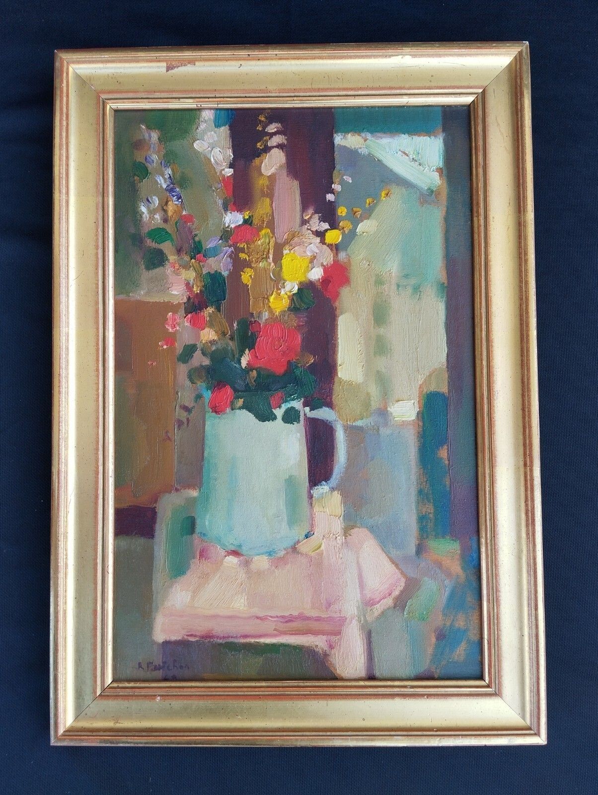 Fine Cubist Oil On Panel – Signed Floral Artwork