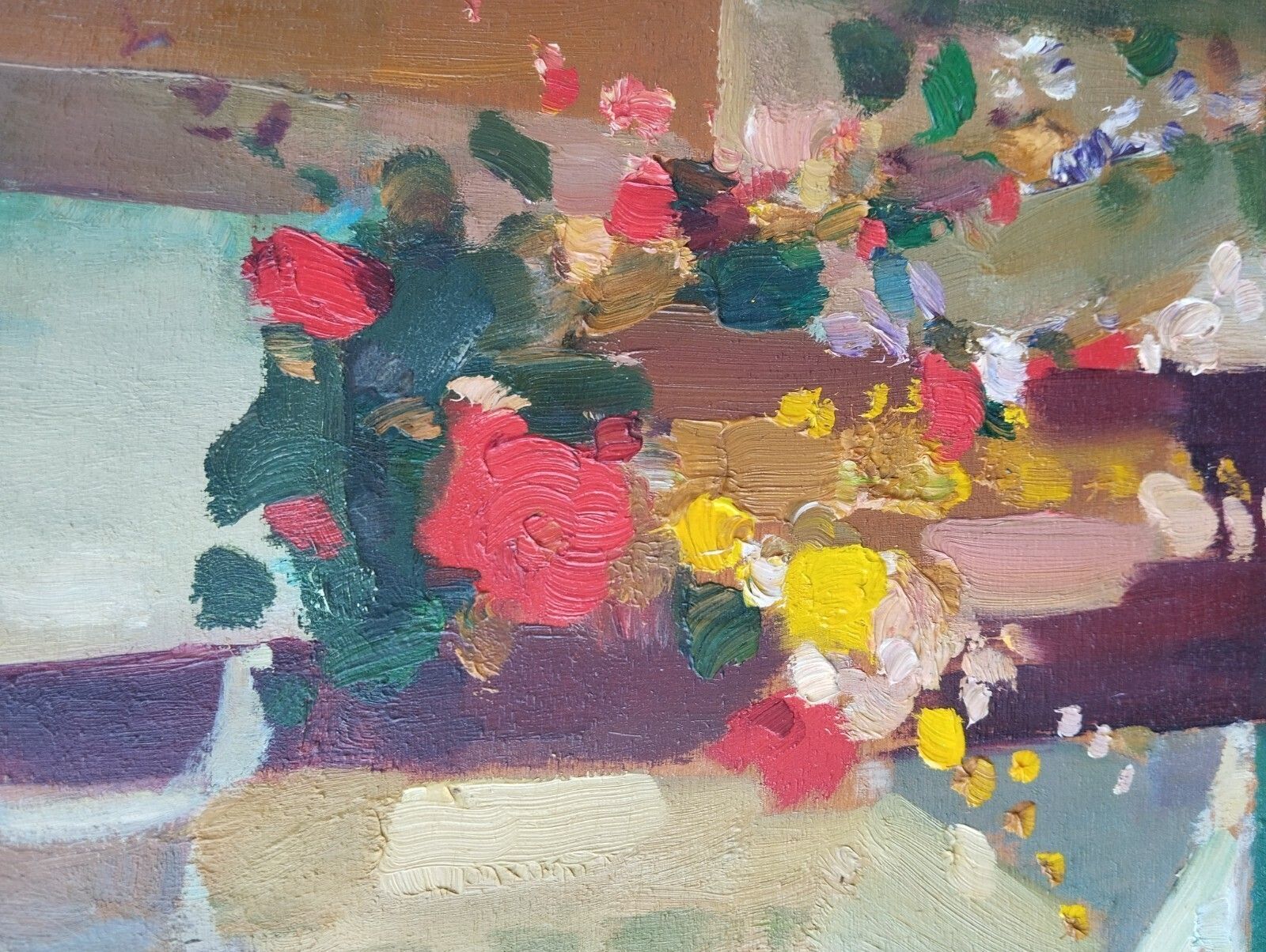 Fine Cubist Oil On Panel – Signed Floral Artwork photo vinterior