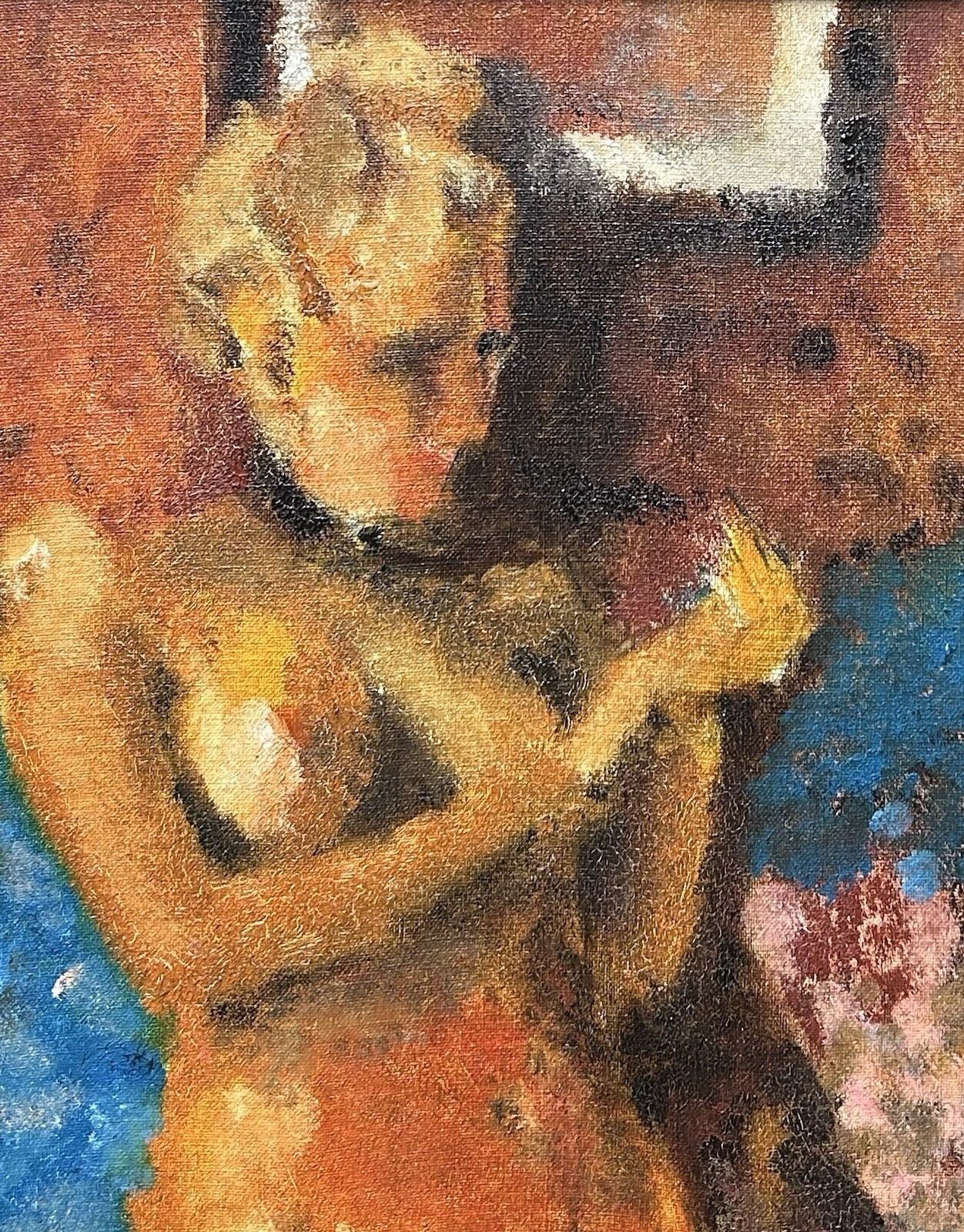 1920s Original Expressionist Oil On Canvas – Young Woman, Nude Portrait photo for sale