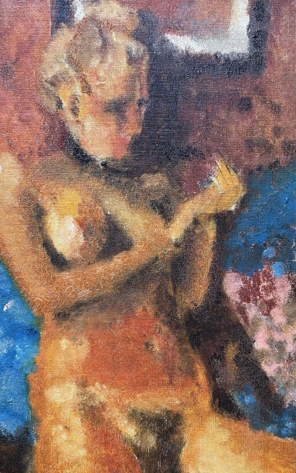 1920s Original Expressionist Oil On Canvas – Young Woman, Nude Portrait photo vinterior