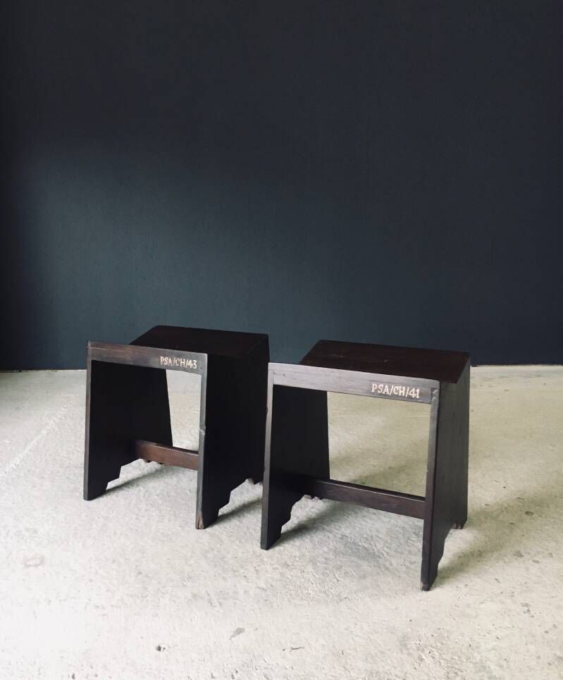 Modernist Design Pj Si 68 A Sewing Stool Set By Pierre Jeanneret For Chandigarh, 1950's India photo furniture