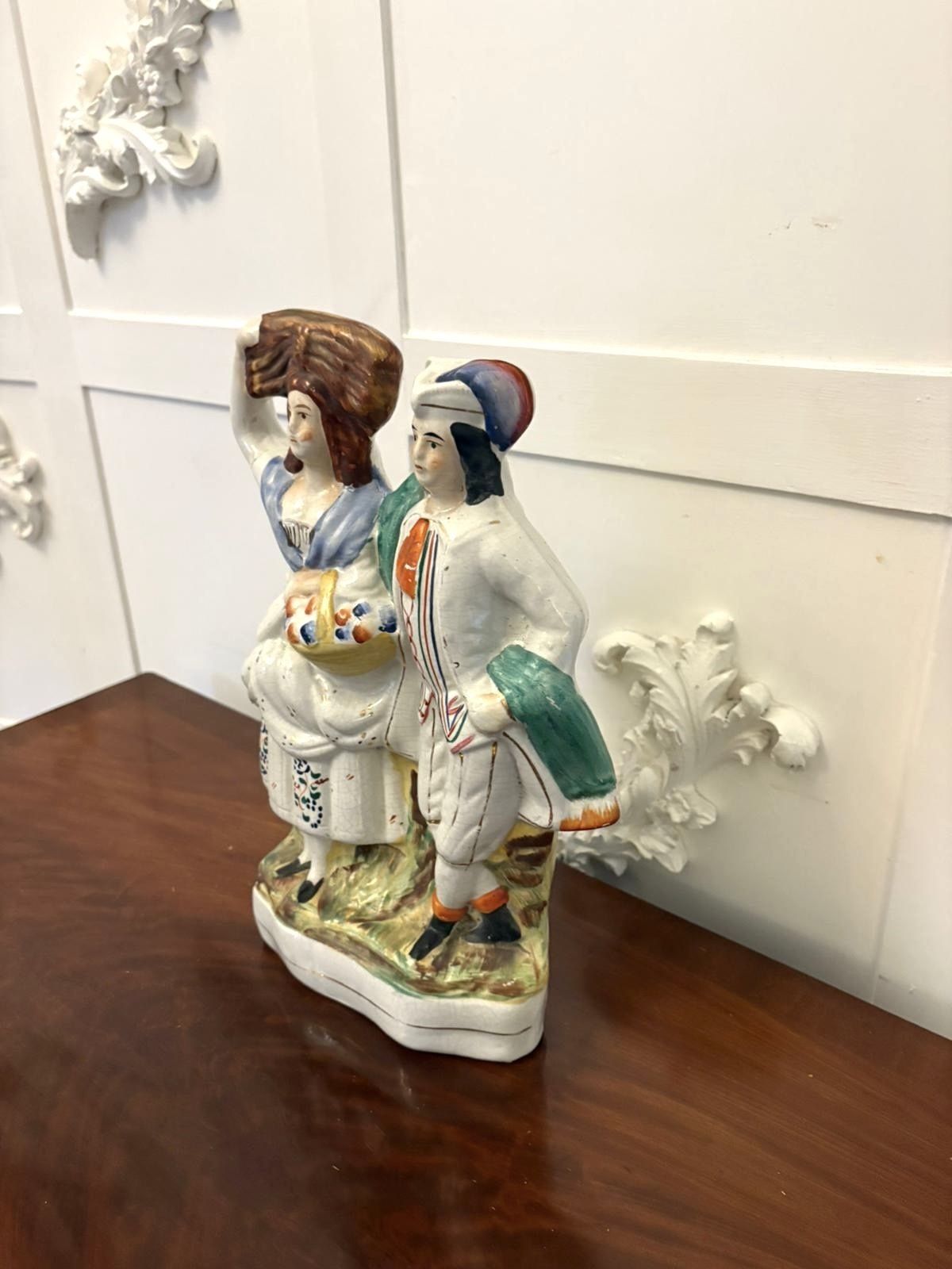 Antique Staffordshire Flatback Of A Country Couple photo vintage