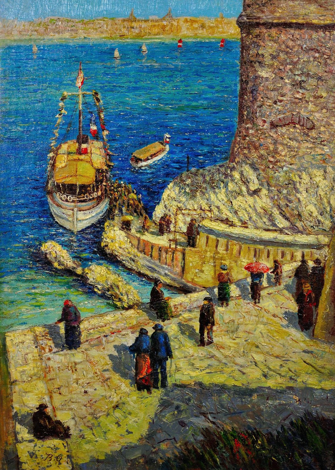 Jean Baptiste Olive 1848 To 1936. French. Le Château D'if. Frioul Archipelago. Framed Marseille Coastal Oil Painting. photo furniture