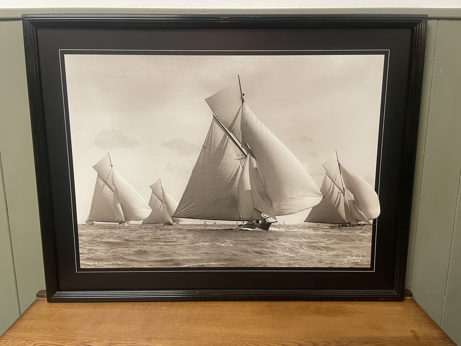 Large Vintage Framed Sailing Print By Beken Of Cowes Isle Of Wight photo for sale