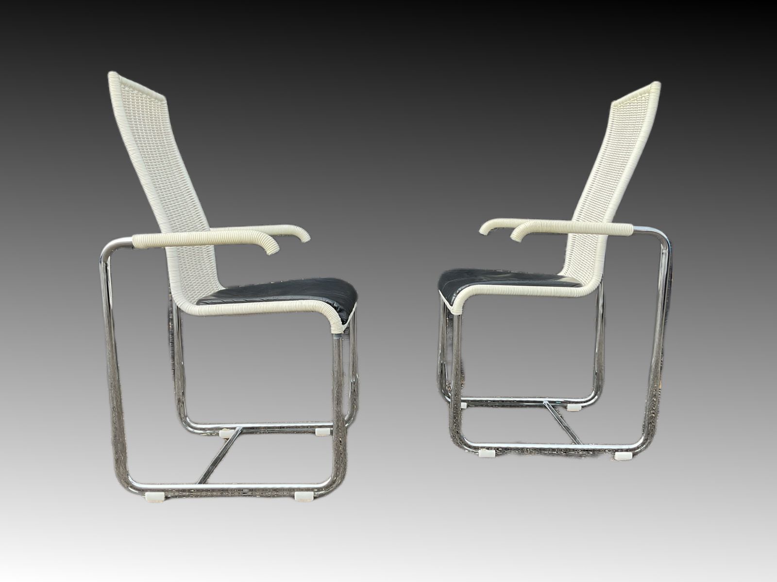 D20 Stainless Steel Leather Wicker Chairs For Tecta, Bauhaus Style