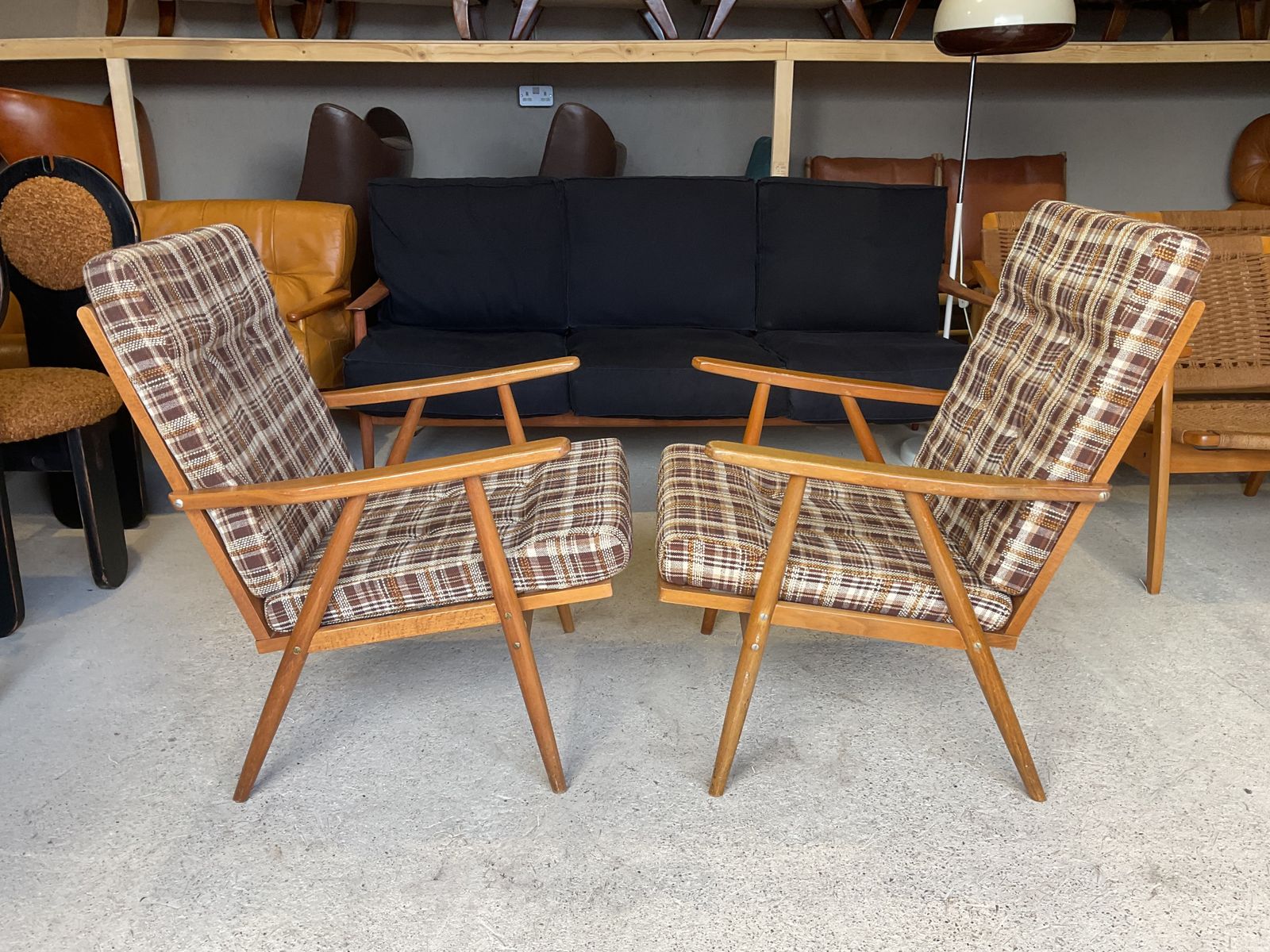 Furniture Mid Century Armchairs By Ton Set Of 2 In Vintage Style photo