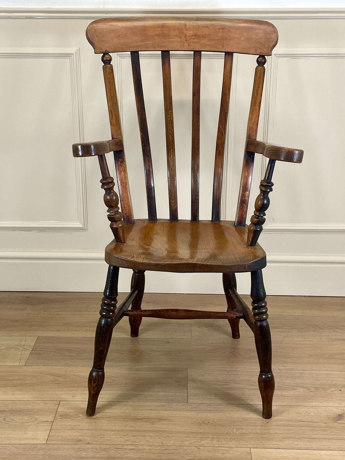 Antique Victorian Farmhouse Lathe Back Arm Chair photo for sale