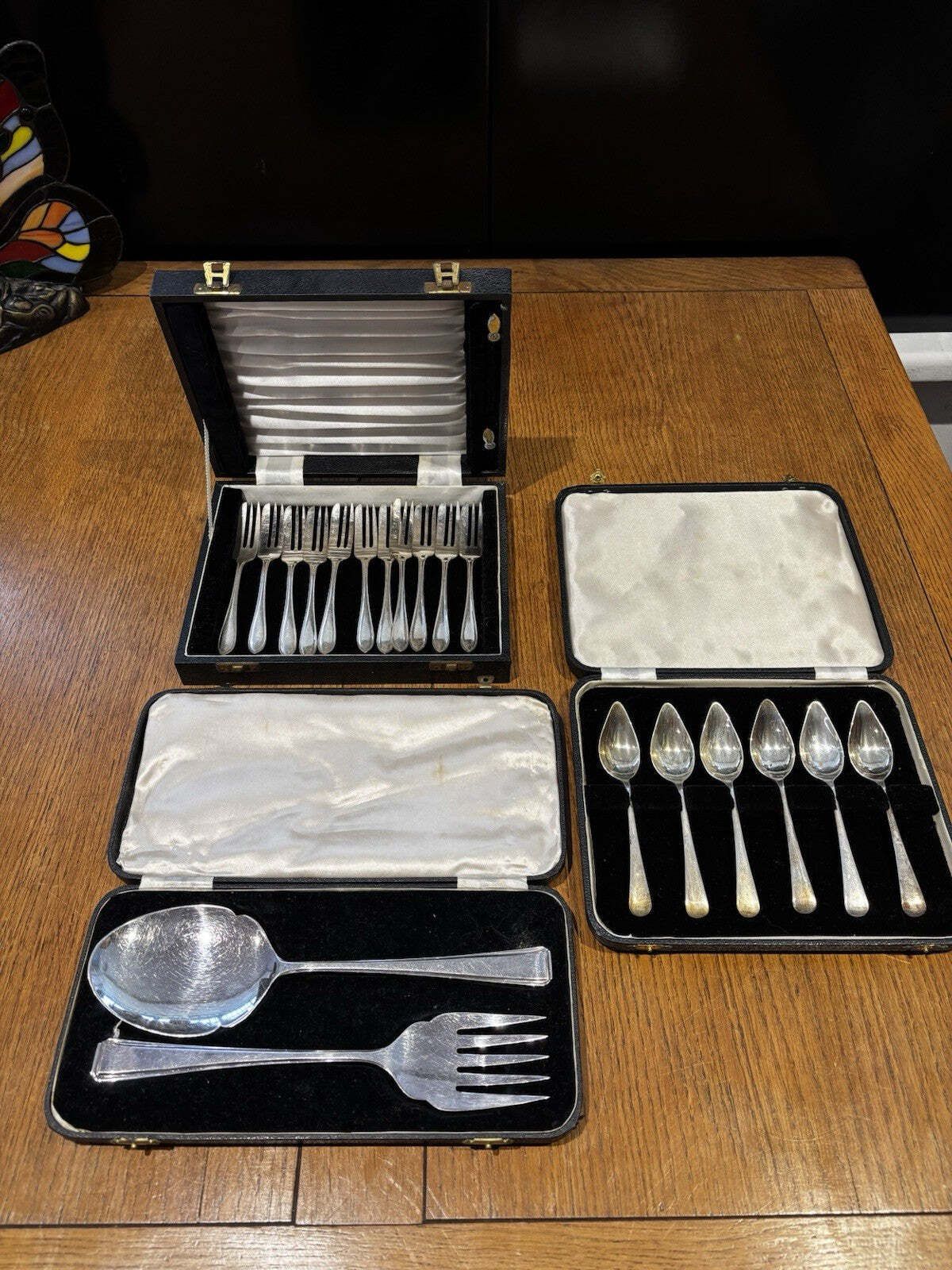 Silver Plate Collection Of Cased Serving Pieces, Grapefruit Spoons & Fish Forks
