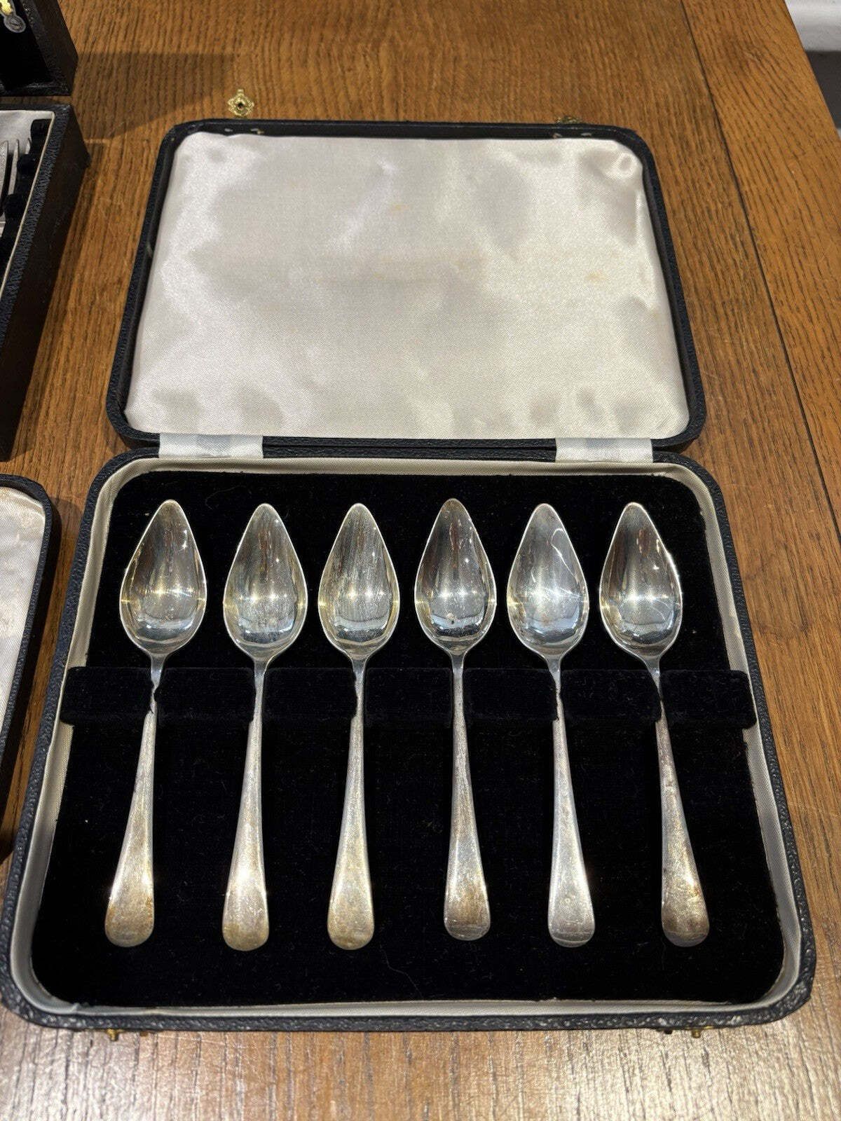 Silver Plate Collection Of Cased Serving Pieces, Grapefruit Spoons & Fish Forks photo for sale