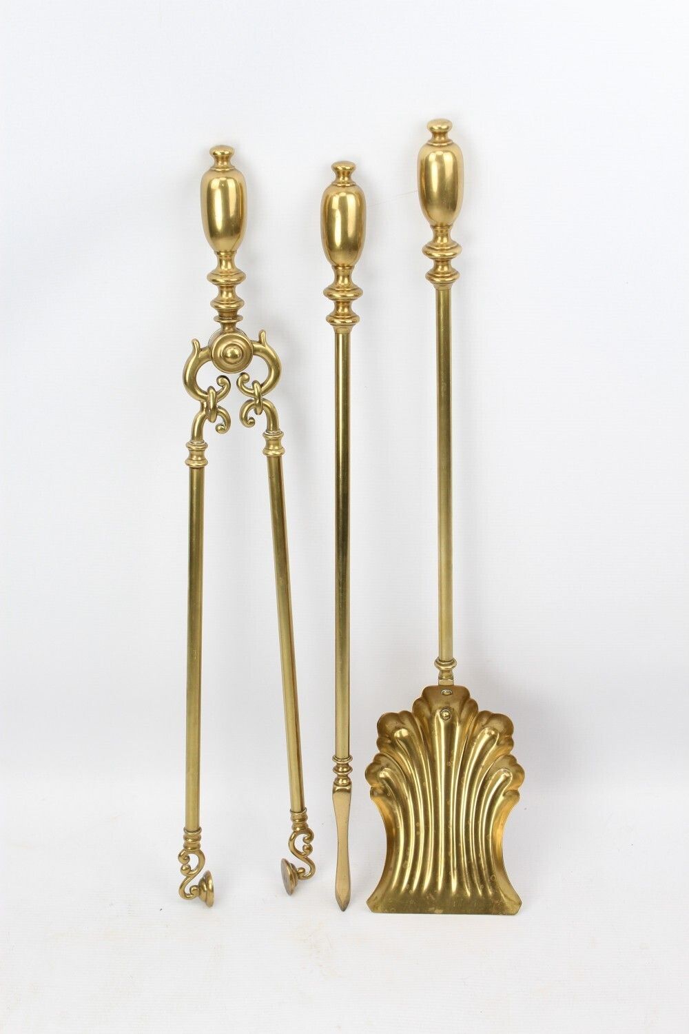 Set Large Victorian Brass Fire Tools