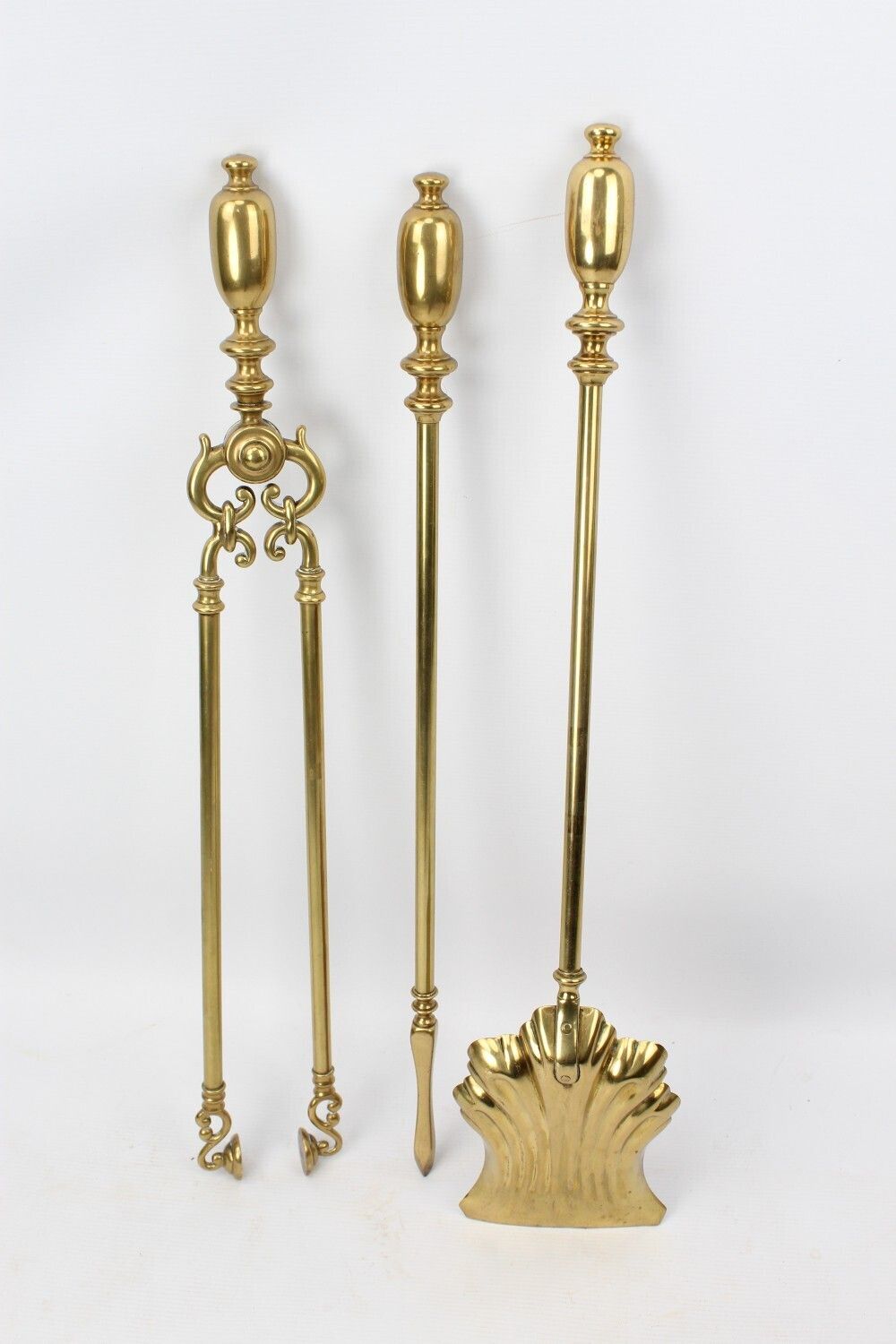Set Large Victorian Brass Fire Tools photo for sale