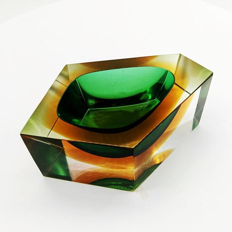 photo for sale 1960s Rare Multifaceted Asymmetrical Ashtray Or Catch All In Murano Glass By Flavio Poli For Seguso. Made In Italy.