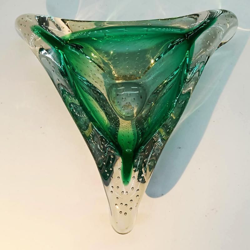 1960s Big Triangular Ashtray Or Catch All In Murano Glass With Air Bubble. Made In Italy. photo buy