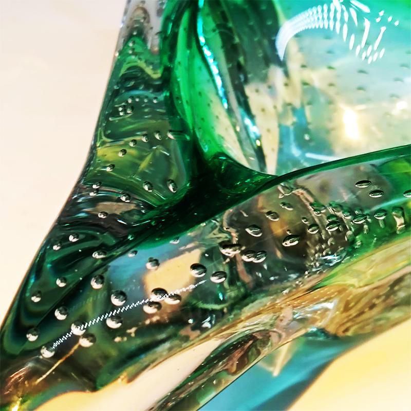 photo for sale 1960s Big Triangular Ashtray Or Catch All In Murano Glass With Air Bubble. Made In Italy.