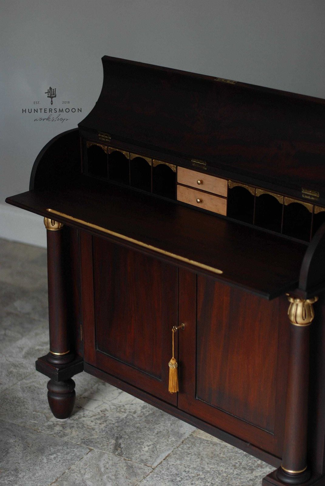 Antique Mahogany Cylinder Writing Bureau Chiffonier photo furniture
