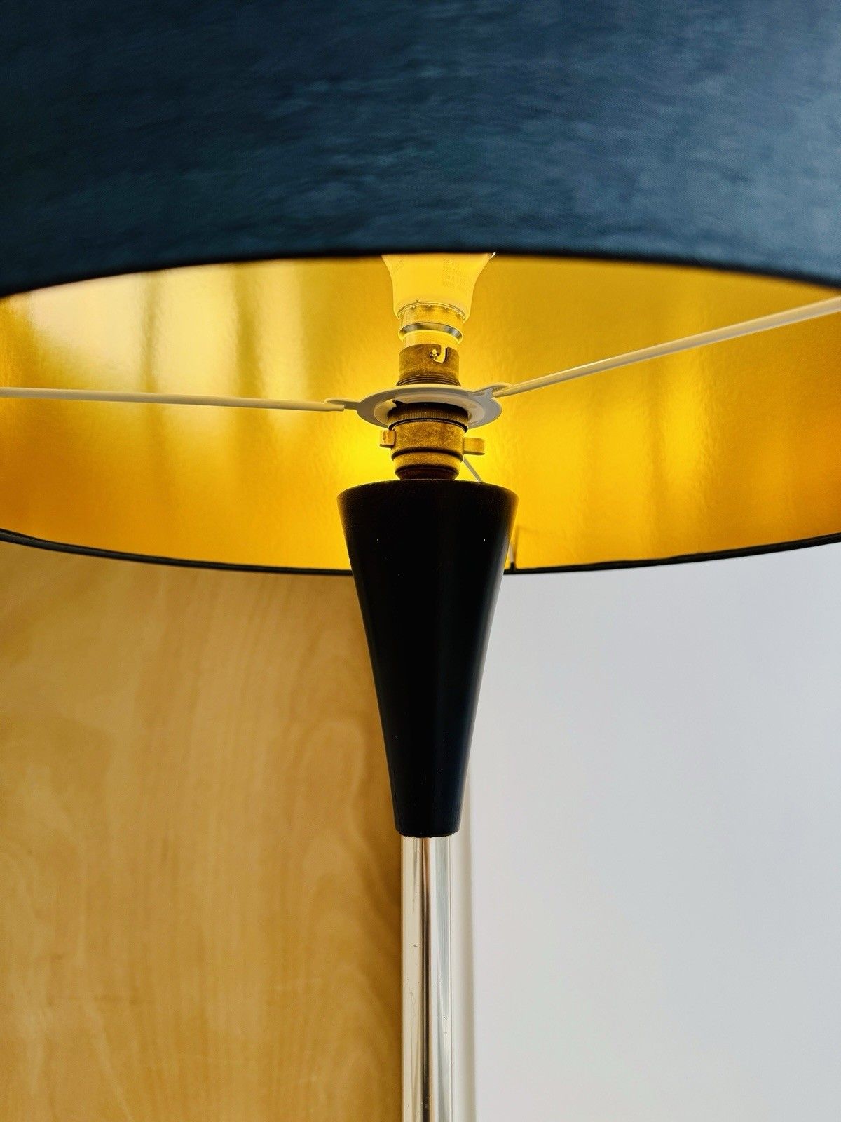 Very Tall 1950s Brass & Ebonised Wood Tripod Floor Lamp With Shade Vgc photo buy