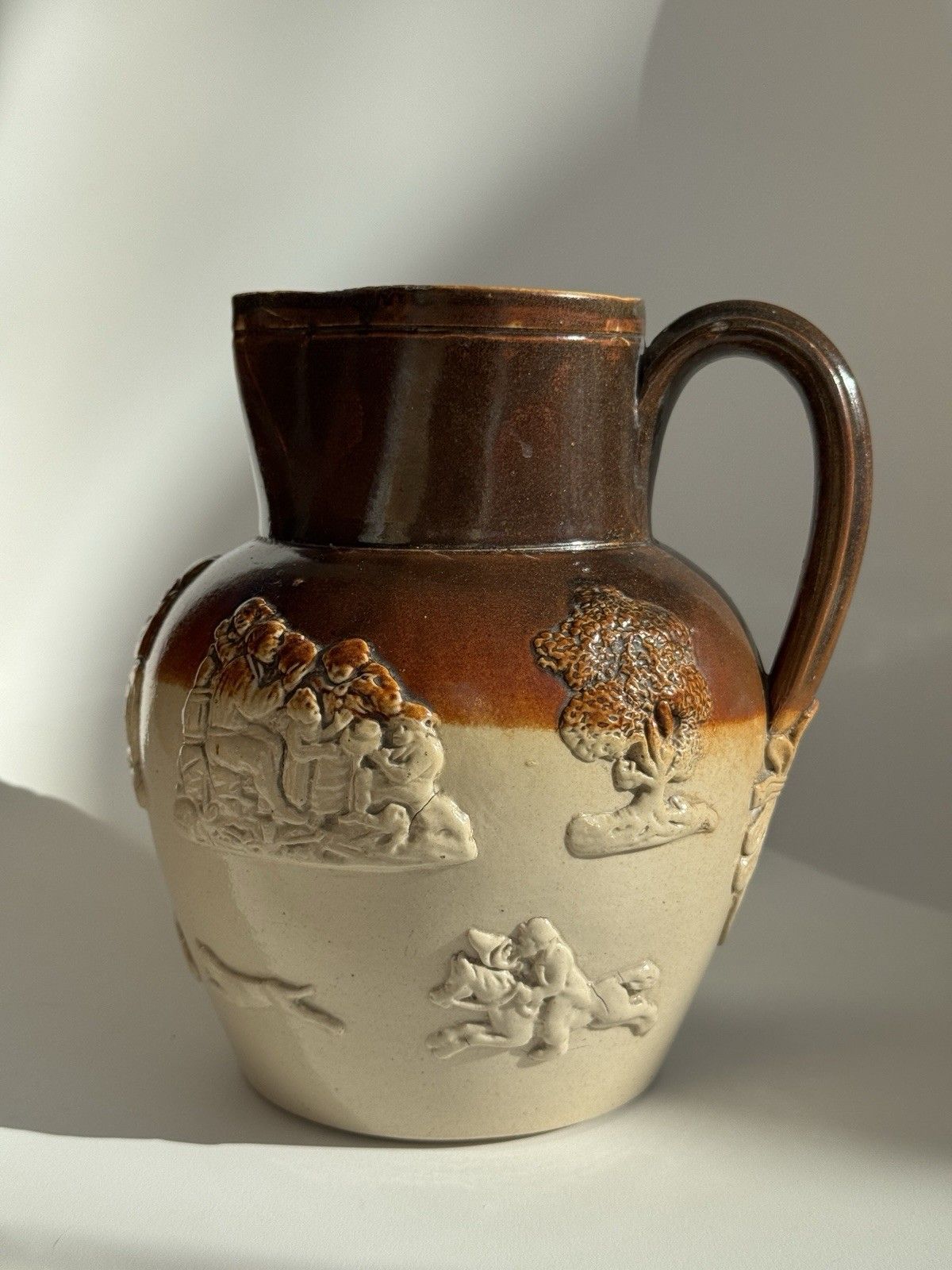 Large Antique Doulton Lambeth Pottery Salt Glaze Jug C1880