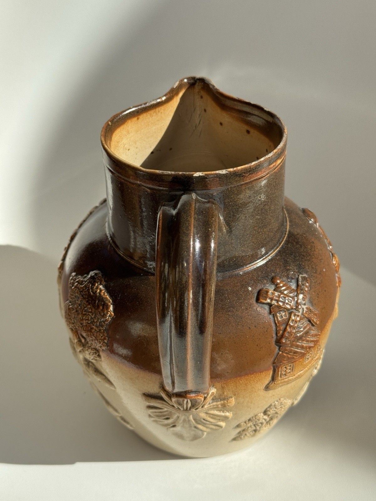 Large Antique Doulton Lambeth Pottery Salt Glaze Jug C1880 photo vintage