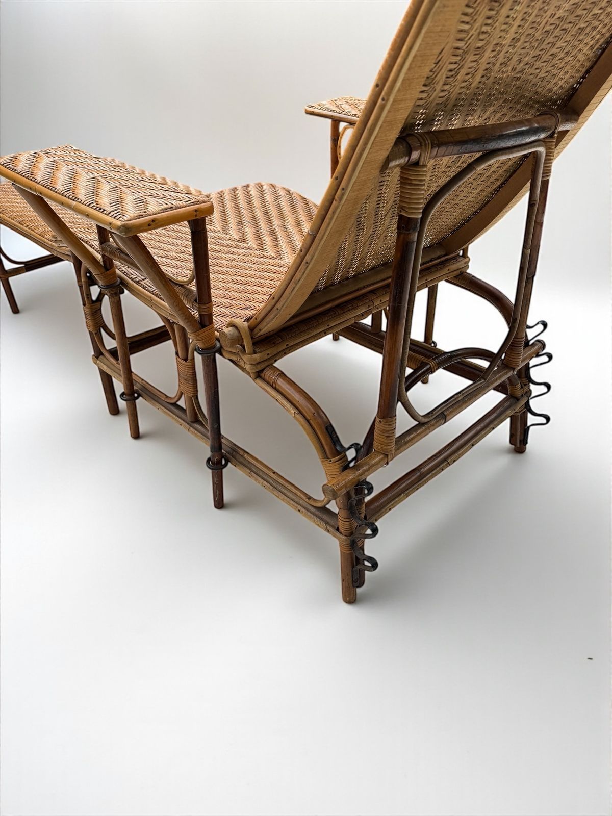 A French Early C 20th Steamer Lounge Chair In Bamboo And Cane photo for sale