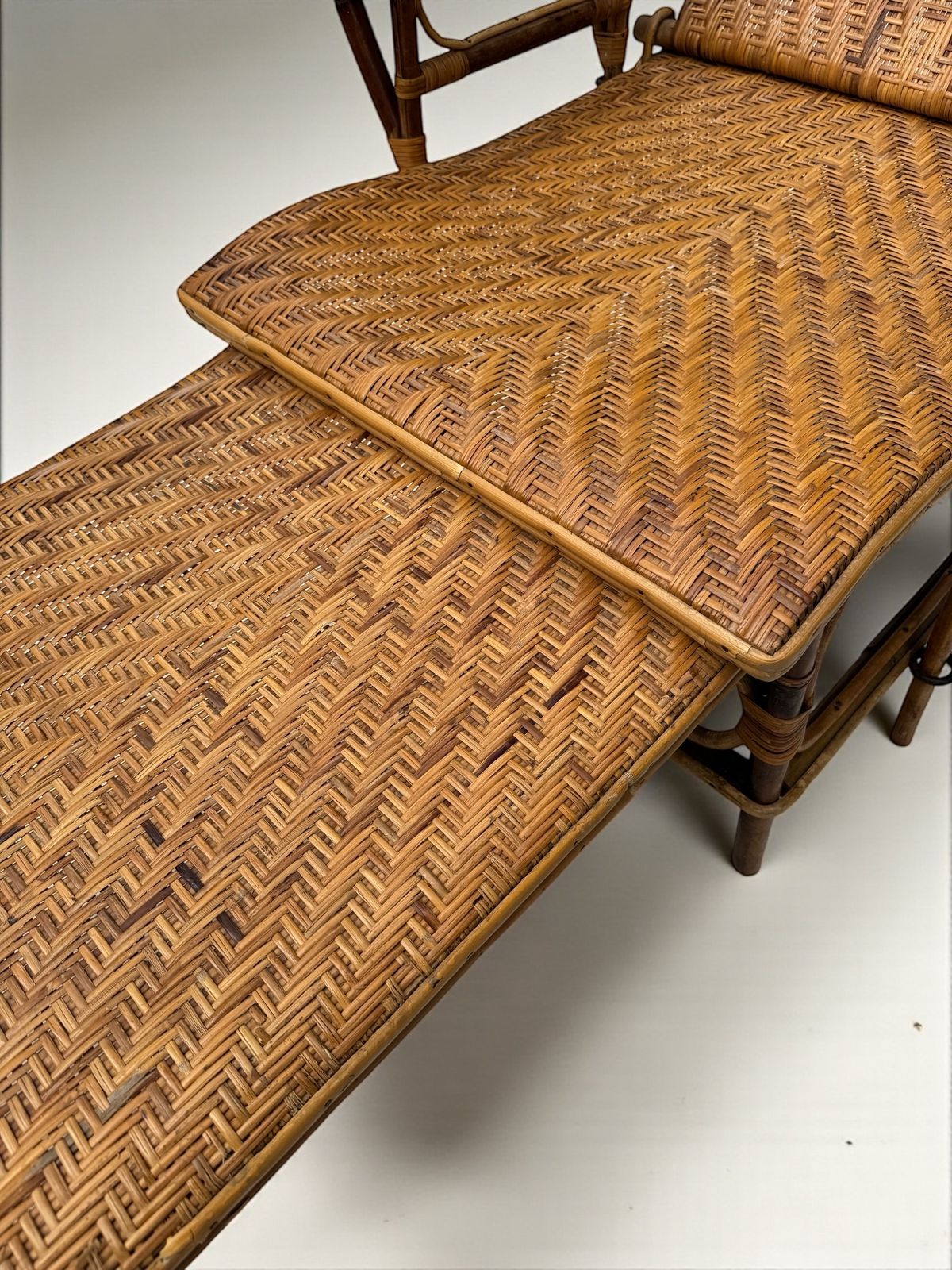 Furniture A French Early C 20th Steamer Lounge Chair In Bamboo And Cane photo