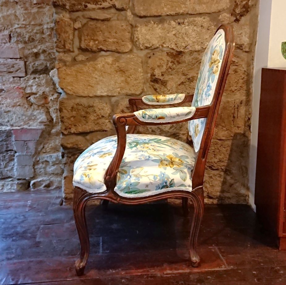 Louis XV Style 'Fauteuil' Upholstered Armchair photo for sale