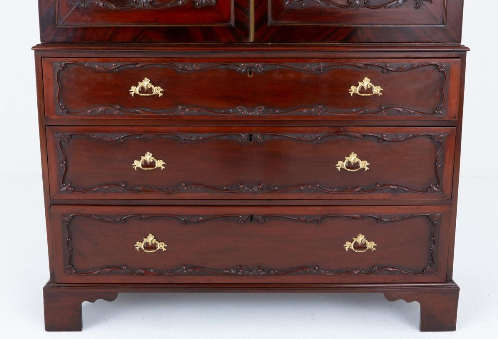 Chippendale Linen Press Mahogany Wardrobe Cabinet 1860 photo 2750.0