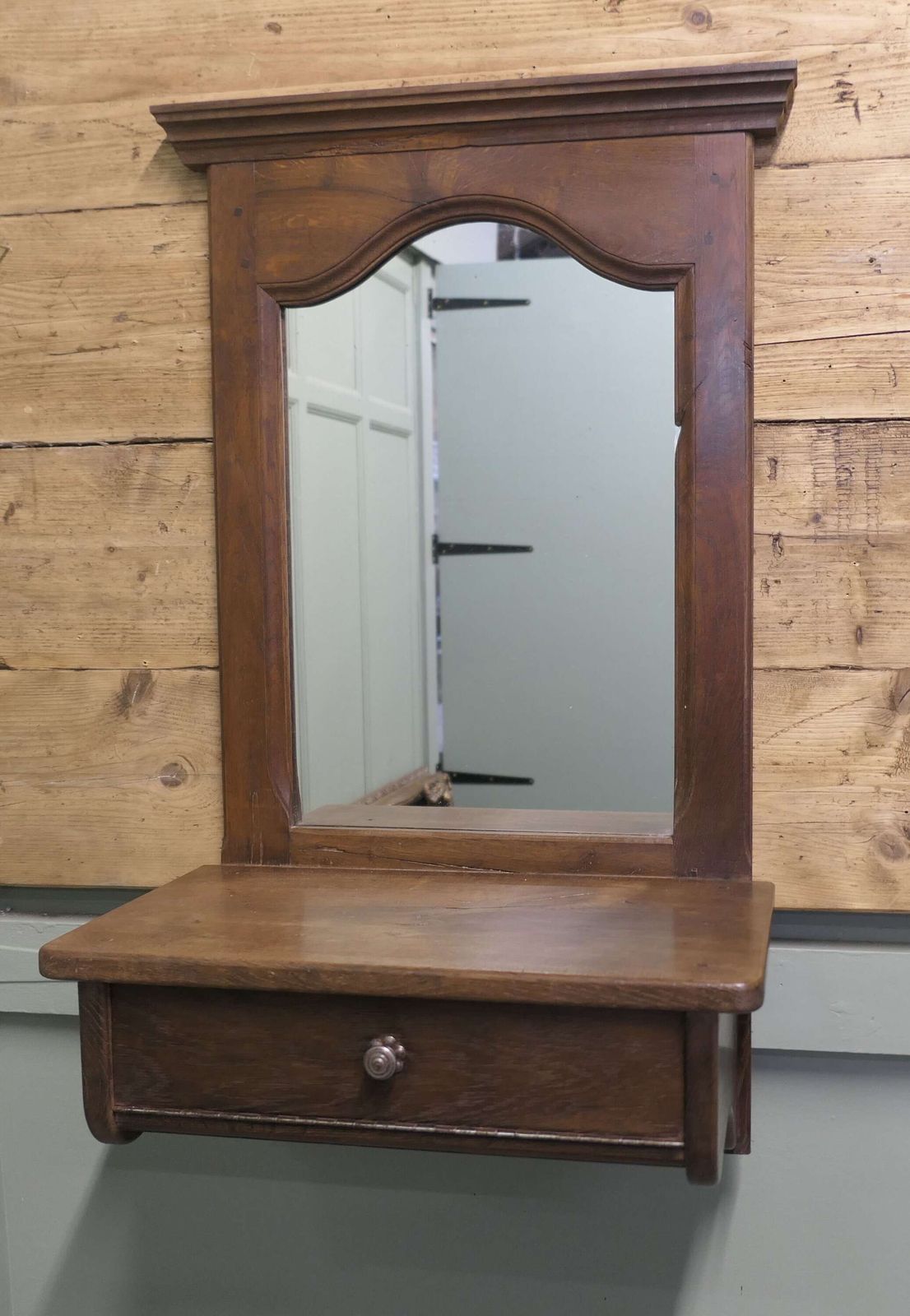 Wall Hanging Arts And Crafts Chestnut Cloakroom Mirror With Shelf, Cloakroom Or Bathroom photo furniture