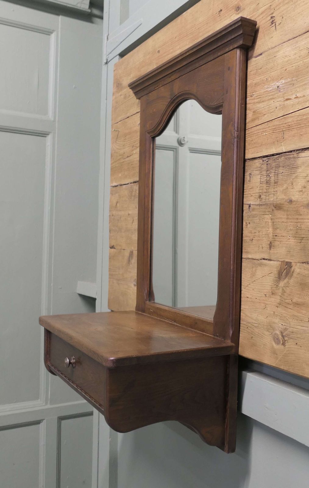 Wall Hanging Arts And Crafts Chestnut Cloakroom Mirror With Shelf, Cloakroom Or Bathroom photo Home Decor