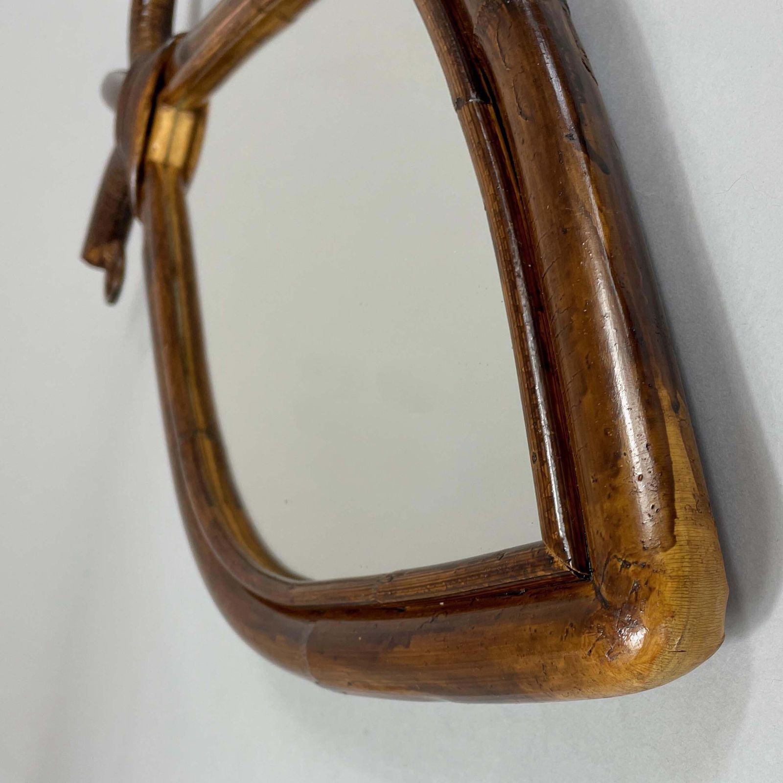 Mid Century Bamboo & Rattan Fish Shaped Mirror, France 1950s photo vinterior