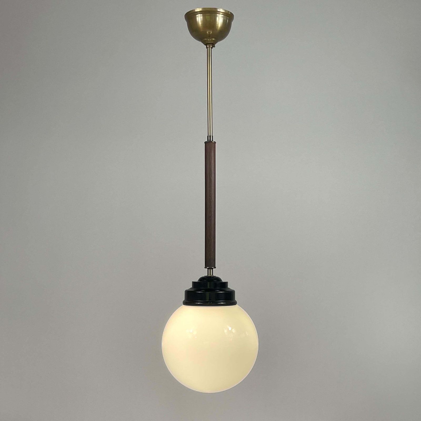 Pair Opaline Glass, Bakelite & Wood Pendants By Sieverts Kabelverk, Sweden 1940s photo 1435.0