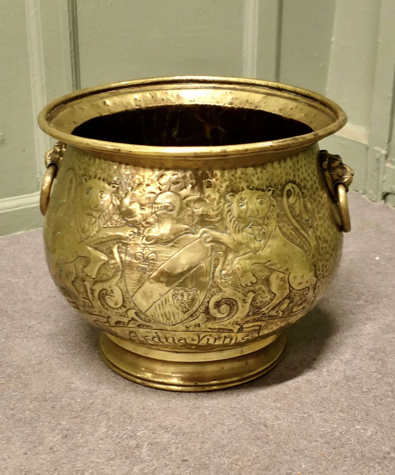 19th Century Gothic Brass Jardiniere With Shields photo for sale