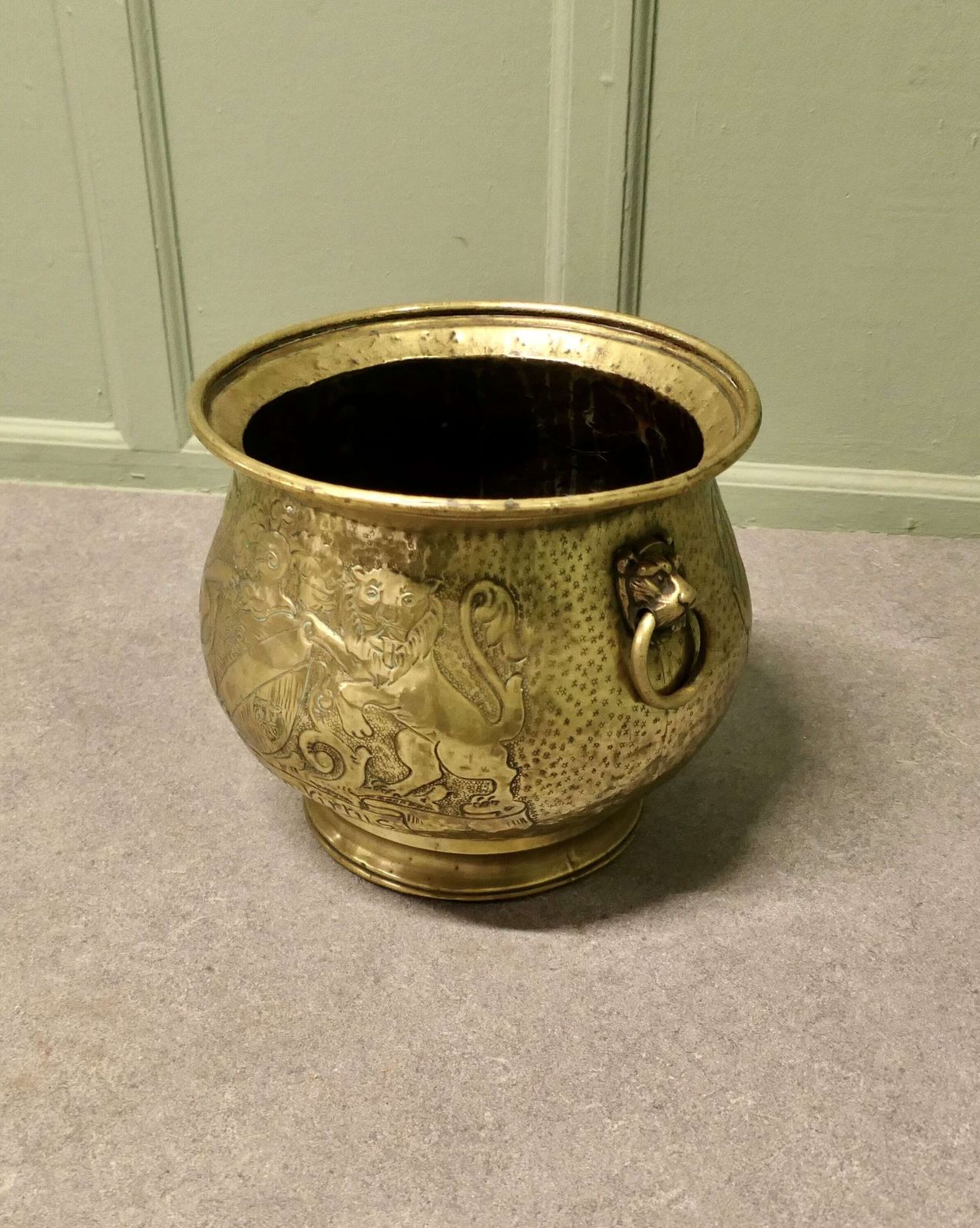 19th Century Gothic Brass Jardiniere With Shields photo 960.0