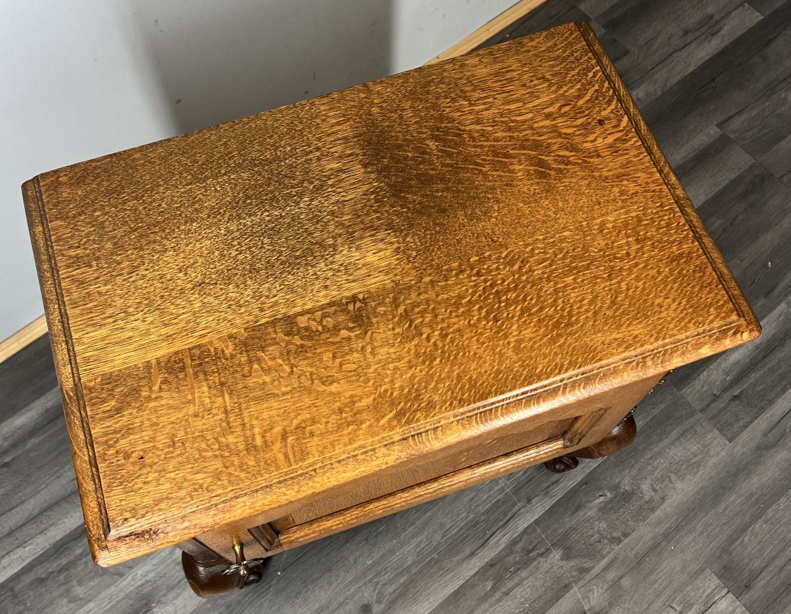 photo for sale Pair Of Bedside Tables Vintage French Louis XVI Oak Carved Cabinets Lot 4406