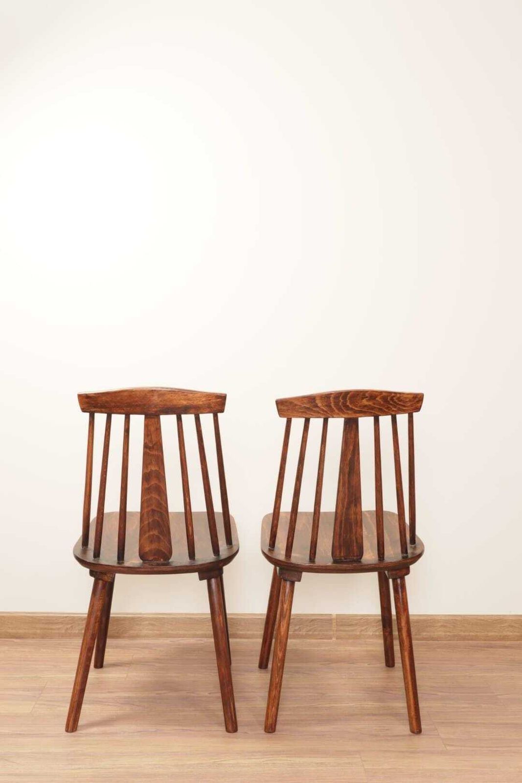 Paire Wooden Stick Dining Chairs Walnut Color Original 1960s photo Furniture