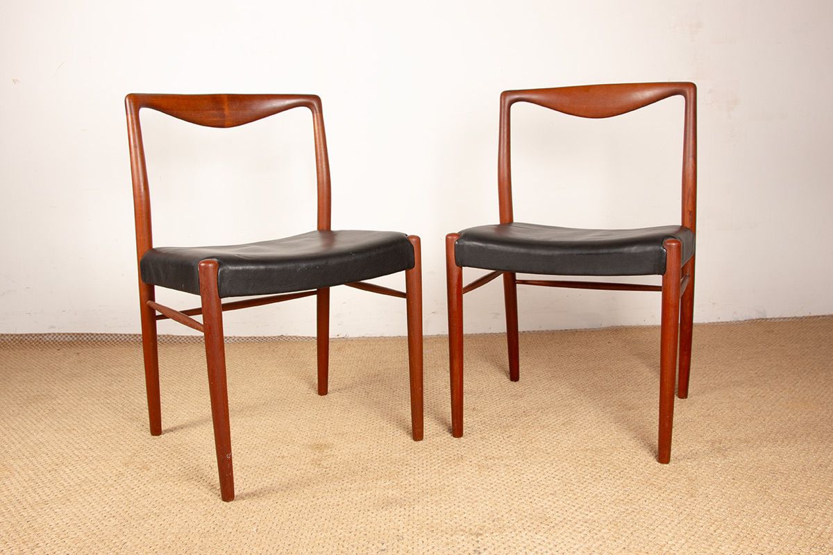Pair Of Danish Teak And Skai Chairs By Lyngfeldt Larsen For Soren Willadsen Mobelfabrik 1960.