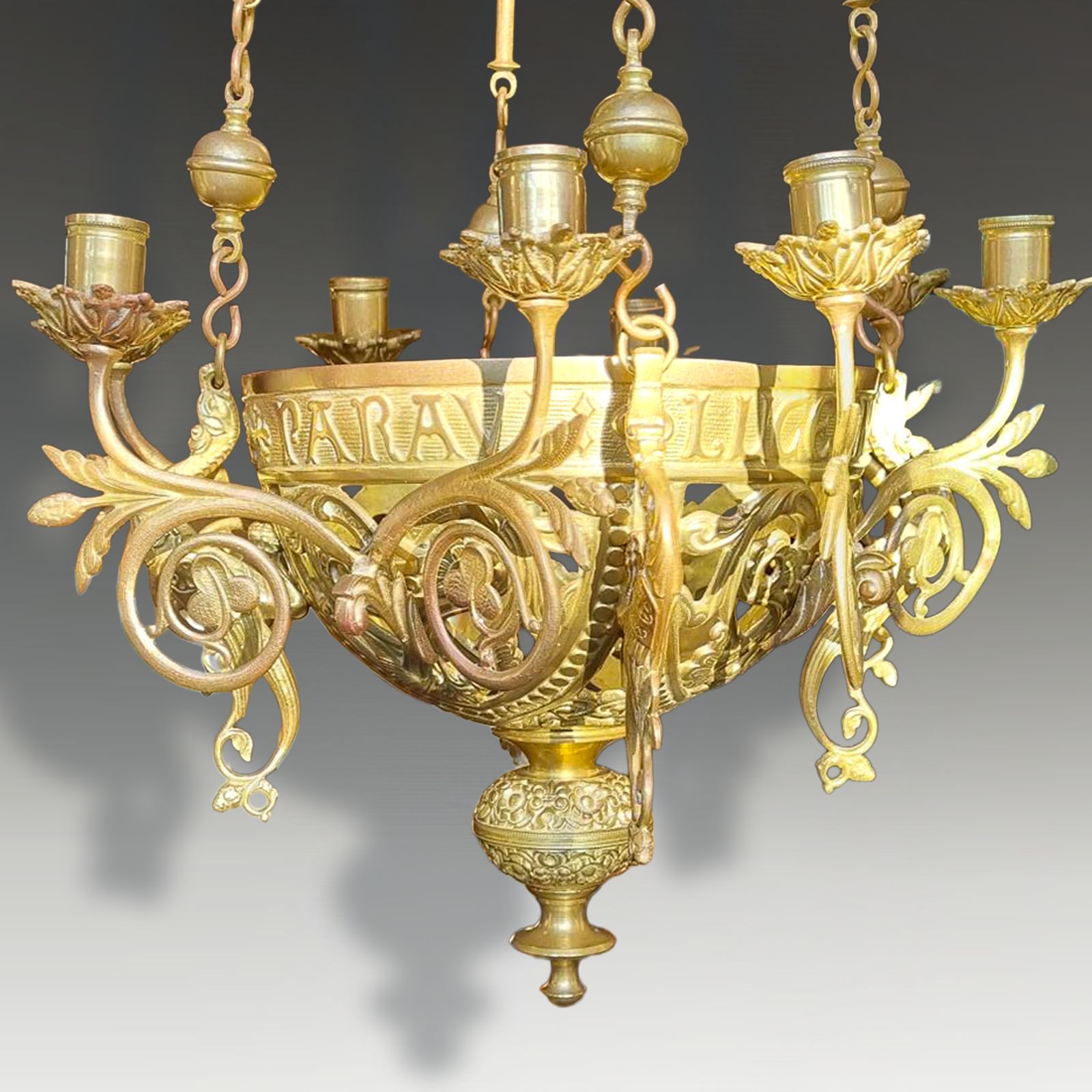 Antique Arts And Crafts Lighting Chandelier Bronze  Original 65cm Drop 38cm D photo furniture