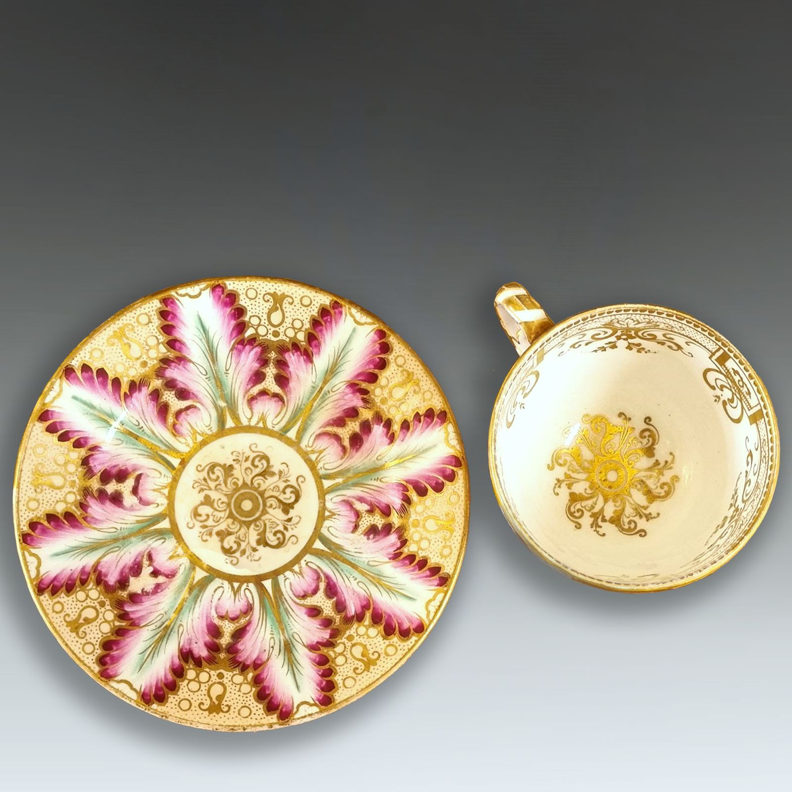 Early English Gilded Porcelain Teacup And Saucer  Coalport 1850 Superb Quality photo Home Decor