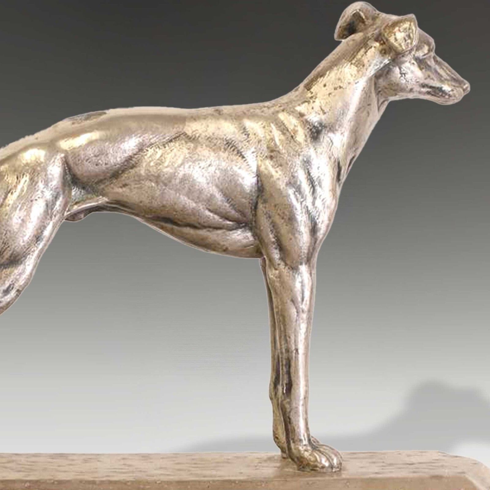 Art Deco Silver Plated Bronze Lge Greyhound On Ebony & Thuya Wood Base  31cm L photo 975.0