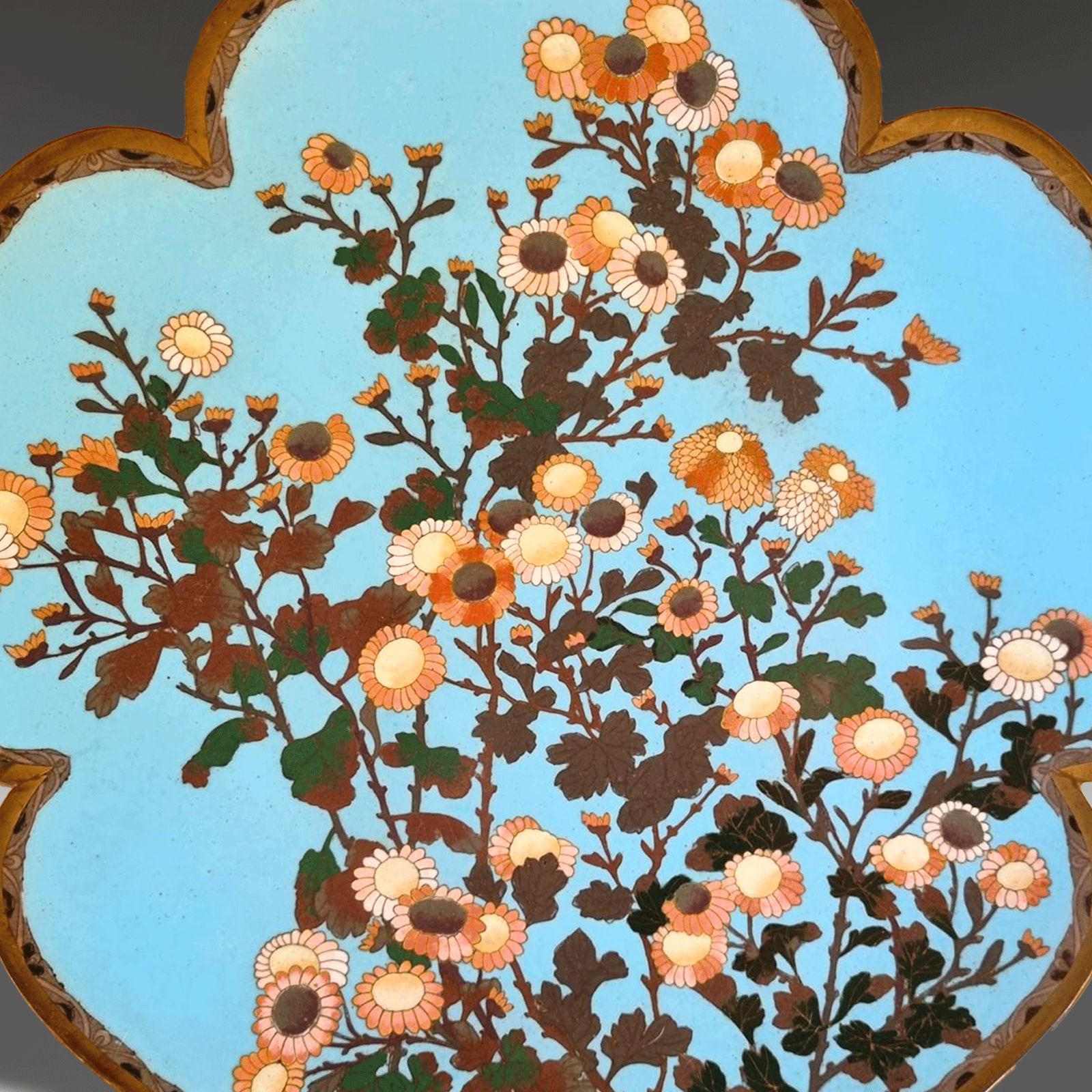 Japanese Meiji Period Cloisonne Lobbed Dish Superb Excellent Condition  30cm D photo furniture