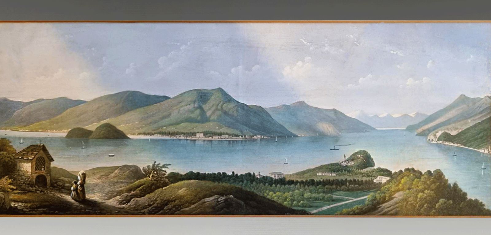 "Grand Tour" Gouache Painting "Lago Como" Italy Circa 1800. Superb 60cm W photo furniture