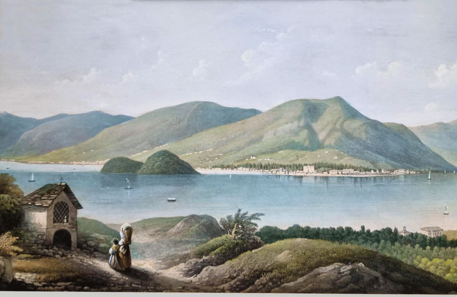 "Grand Tour" Gouache Painting "Lago Como" Italy Circa 1800. Superb 60cm W photo Art