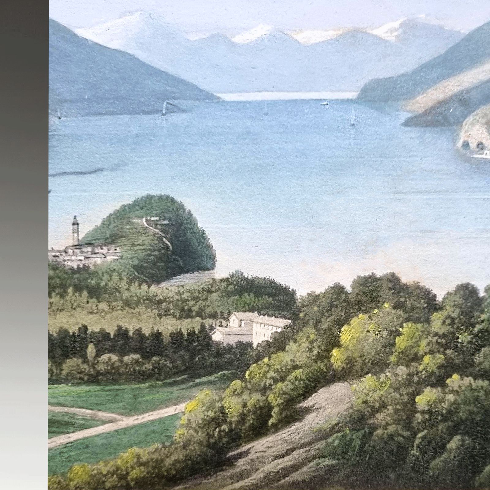 "Grand Tour" Gouache Painting "Lago Como" Italy Circa 1800. Superb 60cm W photo 1185.0