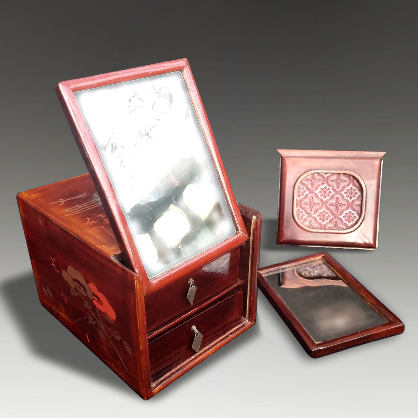 Antique Chinese Qing Dynasty Travelling Jewellery Case W Calligraphy Late 19th C photo for sale