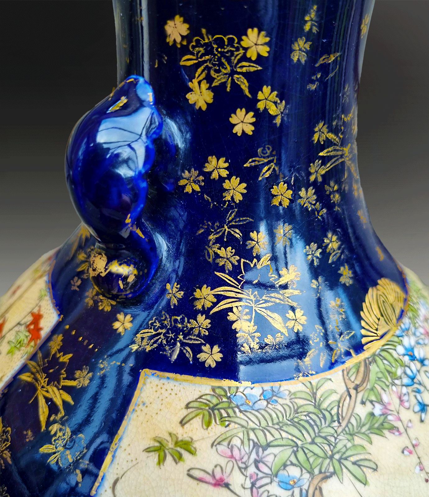 Kyo Satsuma Vases By Kusube. Superb Quality  Meiji Period  Gosu Blue And Gilding photo Home Decor
