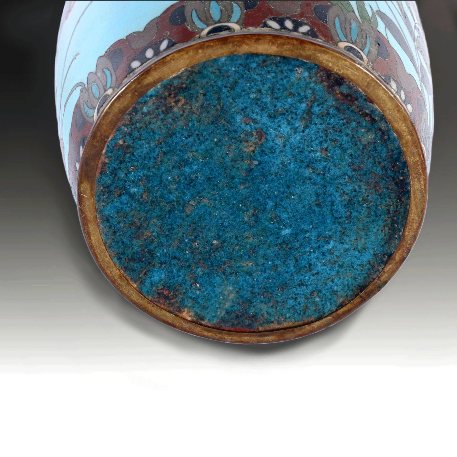 Japanese Cloisonne Large Vase  Meiji Period  Pale Blue Ground  Superb  24cm H photo 375.0